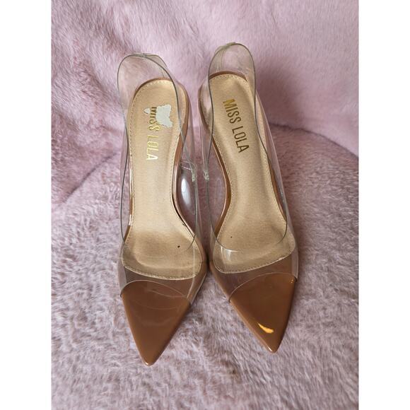 Clear plastic and nude open toe pumps by Miss Lola size 5.5 - Picture 2 of 6